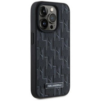 Karl Lagerfeld Leather Monogram Metal Logo case for iPhone 15 Pro Max - black