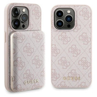Guess 4G Metal Logo case set for iPhone 15 Pro + 5000mAh MagSafe power bank - pink
