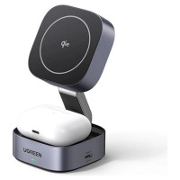 Ugreen W702 3in1 inductive charger with MagSafe / Qi2 and USB-C port for phone / headphones - black