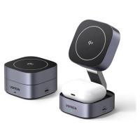 Ugreen W702 3in1 inductive charger with MagSafe / Qi2 and USB-C port for phone / headphones - black