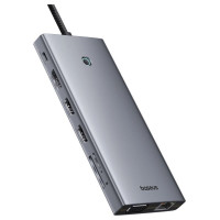 Baseus HUB Baseus PortalJoy Series 13in1 USB-C - 2x HDMI / DP / VGA / USB-A 3.1 / USB-C 3.1 / USB-A 2.0 / PD / RJ45 / SD / TF / AUX - gray