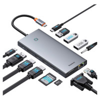 Baseus HUB Baseus PortalJoy Series 13in1 USB-C - 2x HDMI / DP / VGA / USB-A 3.1 / USB-C 3.1 / USB-A 2.0 / PD / RJ45 / SD / TF / AUX - gray