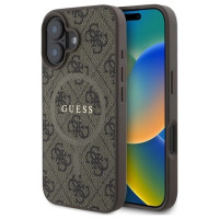 Guess 4G Ring Classic Logo MagSafe iPhone 16 Case - Brown