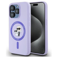 Karl Lagerfeld Silicone Karl&Choupette Heads Ring MagSafe Case for iPhone 15 Pro - Purple