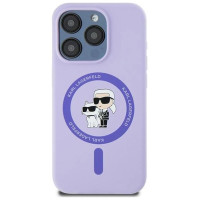 Karl Lagerfeld Silicone Karl&Choupette Heads Ring MagSafe Case for iPhone 15 Pro - Purple