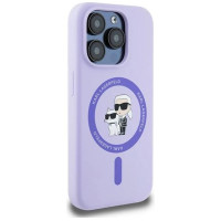 Karl Lagerfeld Silicone Karl&Choupette Heads Ring MagSafe Case for iPhone 15 Pro - Purple