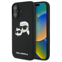 Karl Lagerfeld Silicone Case Nauble Heads Print MagSafe for iPhone 16 Plus - Black