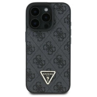 Guess Leather 4G Triangle Strass Case for iPhone 16 Pro - Black