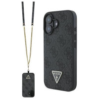 Guess Leather Metal Logo Strass Crossbody Case for iPhone 16 - Black