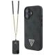 Guess Leather Metal Logo Strass Crossbody Case for iPhone 16 - Black