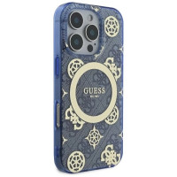Guess IML Peony On 4G Background MagSafe Case for iPhone 16 Pro - Blue