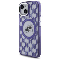 Karl Lagerfeld IML Monogram Karl & Choupette Head MagSafe iPhone 15 Case - Purple