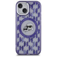 Karl Lagerfeld IML Monogram Karl & Choupette Head MagSafe iPhone 15 Case - Purple