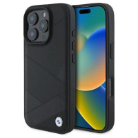 BMW Sign Leather Crossing Lines Pattern iPhone 16 Pro Max Case - Black