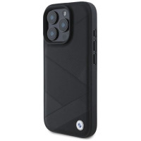 BMW Sign Leather Crossing Lines Pattern iPhone 16 Pro Max Case - Black
