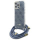 Guess Crossbody Cord 4G Print Case with Lanyard for iPhone 16 Pro - Blue