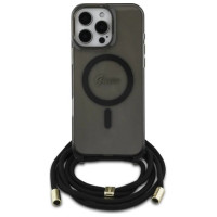 Guess Crossbody Cord Script MagSafe Case for iPhone 16 Pro Max - Black