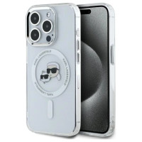Karl Lagerfeld IML Metal Karl&Choupette Head MagSafe iPhone 15 Pro Case - White