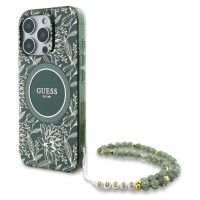 Guess IML Flowers Allover Electro With Pearl Strap MagSafe case for iPhone 16 Pro Max - green