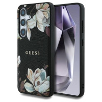 Guess Grained Printed Flower Pattern MagSafe case for Samsung Galaxy S25 black