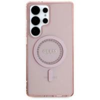 Guess Rhinestones Printed Classic Logo MagSafe Samsung Galaxy S25 Ultra Case Pink