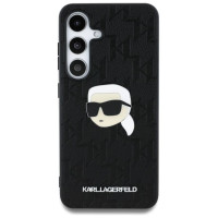 Karl Lagerfeld Leather Monogram Pin Logo Karl Head Samsung Galaxy S25 Case Black