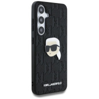 Karl Lagerfeld Leather Monogram Pin Logo Karl Head Samsung Galaxy S25 Case Black