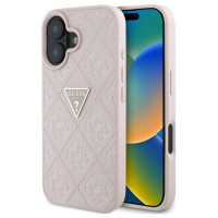 Guess Hot Stamp 4G Pattern Triangle Metal Logo iPhone 16 Case - Pink