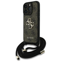 Guess 4G Big Logo Cord Stap Crossbody Case for iPhone 16 Pro Max Brown