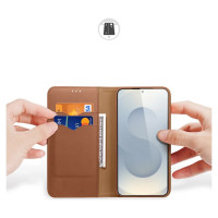 Dux Ducis Hivo Samsung Galaxy S25 Edge Case with Flip and RFID Protection - Brown