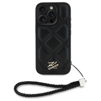 Karl Lagerfeld Quilted Initial Logo & Chain Strap iPhone 16 Pro Max Case - Black