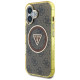 Guess IML Metal Glitter 4G Circle Triangle MagSafe Case for iPhone 16 - Brown