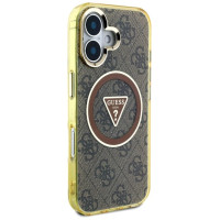 Guess IML Metal Glitter 4G Circle Triangle MagSafe Case for iPhone 16 - Brown
