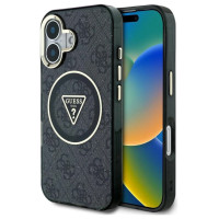 Guess IML Metal Glitter 4G Circle Triangle MagSafe Case for iPhone 16 - Black