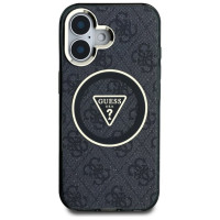 Guess IML Metal Glitter 4G Circle Triangle MagSafe Case for iPhone 16 - Black