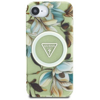 Guess IML Metal Glitter Flowers Triangle MagSafe iPhone 16e Case - Green