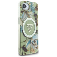 Guess IML Metal Glitter Flowers Triangle MagSafe iPhone 16e Case - Green