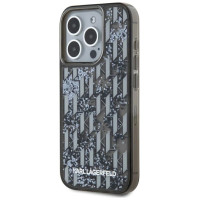 Karl Lagerfeld Liquide Glitter Monogram Gradient iPhone 15 Pro Max Case - Black