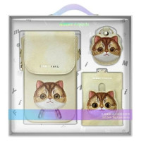 Nimmy Big Eyed Pet 2.0 Cat 3-in-1 Set: Phone Bag + Wallet + Tracker Case - Beige