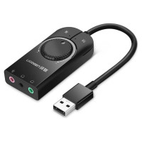 Ugreen external sound card music adapter USB - 3.5 mm mini jack with volume control 15 cm black (40964)