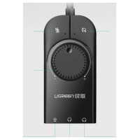 Ugreen external sound card music adapter USB - 3.5 mm mini jack with volume control 15 cm black (40964)