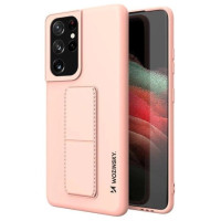 Wozinsky Kickstand Case Silicone Stand Cover for Samsung Galaxy S21 Ultra 5G Pink