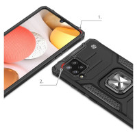 Wozinsky Ring Armor Case Kickstand Tough Rugged Cover for Samsung Galaxy A42 5G pink