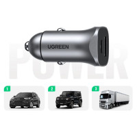 Ugreen Car Charger USB Type C / USB 24W Power Delivery Quick Charge Gray (30780)