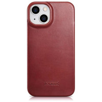 Icarer CE Oil Wax Premium Leather Folio Case iPhone 14 Plus Magnetic Flip Leather Folio Case MagSafe Red (AKI14220707-RD)