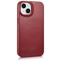 Icarer CE Oil Wax Premium Leather Folio Case iPhone 14 Plus Magnetic Flip Leather Folio Case MagSafe Red (AKI14220707-RD)