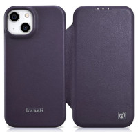 Icarer CE Premium Leather Folio Case iPhone 14 Plus Magnetic Flip Leather Folio Case MagSafe Dark Purple (WMI14220715-DP)