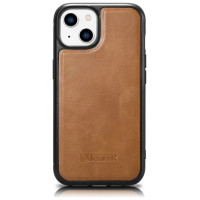 Icarer Leather Oil Wax case covered with natural leather for iPhone 14 Plus brown (WMI14220719-TN)