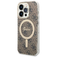 Guess Set Guess GUBPP14LH4EACSW Case+ Charger iPhone 14 Pro 6.1" brown/brown hard case 4G Print MagSafe