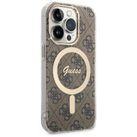Guess Set Guess GUBPP14LH4EACSW Case+ Charger iPhone 14 Pro 6.1" brown/brown hard case 4G Print MagSafe